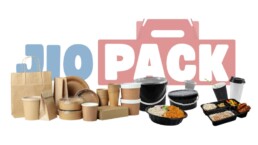 Paper bags, cups & containers with JIO PACK logo