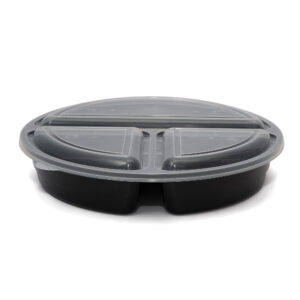 3 Compartment PP Round Meal Tray/Lid X 300