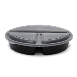 3 Compartment PP Round Meal Tray/Lid X 300