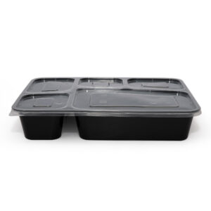 5 Compartment PP Rectangle Meal Tray/Lid X 200