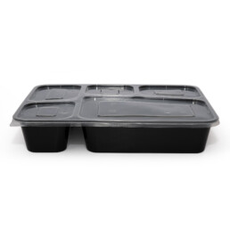 5 Compartment PP Rectangle Meal Tray/Lid X 200